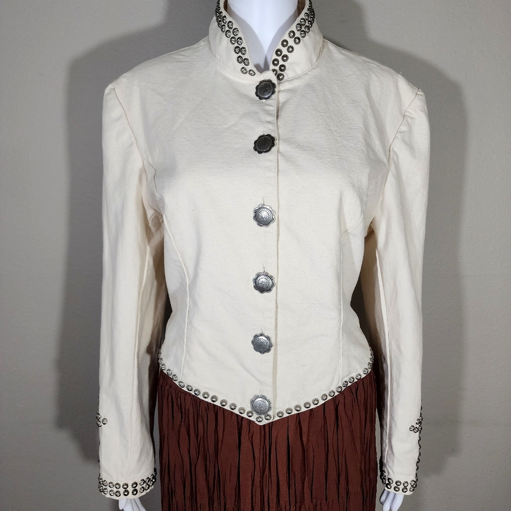 (EUC) DOUBLE D RANCH Ivory Studded Cross Button Down Jacket